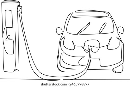 One continuous single drawing line art flat doodle  electricity, transportation, technology, car, battery, charging, station. Isolated image hand draw contour on a white background
