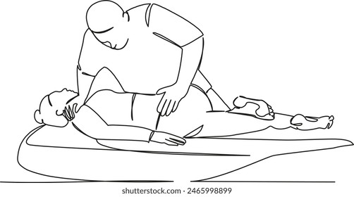 One continuous single drawing line art flat doodle  back, working, chiropractor, people, woman, patient, recovery, female. Isolated image hand draw contour on a white background
