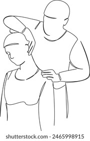 One continuous single drawing line art flat doodle  woman, doctor, neck, physical therapist, physical therapy, people, medicine. Isolated image hand draw contour on a white background
