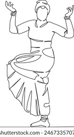 One continuous single drawing line art flat doodle  woman, person, dance, dancer, dancing, india, celebration, hinduism. Isolated image hand draw contour on a white background
