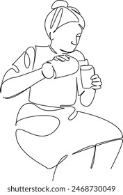 One continuous single drawing line art flat doodle  alcohol, wine, glass, drink, woman, female, red, young, beverage. Isolated image hand draw contour on a white background
