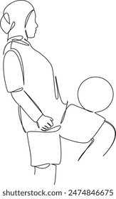 One continuous single drawing line art flat doodle  muslim, girl, play, football, sport, hijab, athlete, leg. Isolated image hand draw contour on a white background
