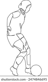 One continuous single drawing line art flat doodle  sport, muslim, girl, football, hijab, goal, game, female, athlete, play. Isolated image hand draw contour on a white background
