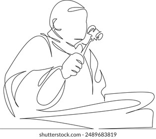 One continuous single drawing line art flat doodle judge, legal, law, justice, court, gavel, legislation, decision, crime, verdict. Isolated image hand draw contour on a white background