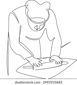One continuous single drawing line art flat doodle  flour, homemade, kitchen, dough, cooking, food, preparation, bakery, chef, horizontal. Isolated image hand draw contour on a white background