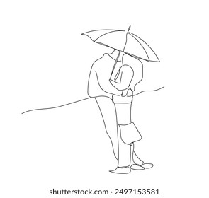 One continuous single drawing line art flat doodle relationship, couple, young, umbrella, woman, two, love. Isolated image hand draw contour on a white background