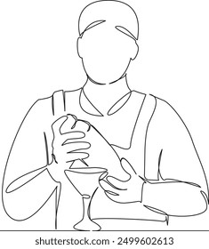 One continuous single drawing line art flat doodle bar, bartender, drink, club, cocktail, alcohol, beverage, liquor. Isolated image hand draw contour on a white background
