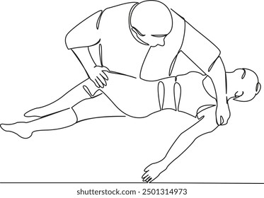 One continuous single drawing line art flat doodle back, person, patient, woman, physical therapy, recovery, chiropractor, care, osteopath. Isolated image hand draw contour on a white background
