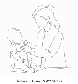One continuous single drawing line art flat doodle diaper, mom, changing, care, love, hygiene, baby, family, motherhood, Minimalism style.