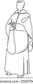 One continuous single drawing line art flat doodle person, religion, priest, adult, bible, one person, photography, spirituality, man. Isolated image hand draw contour on a white background

