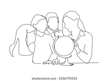 One continuous single drawing line art flat doodle students , geography , teacher, globe, school, earth. Isolated image hand draw contour on a white background