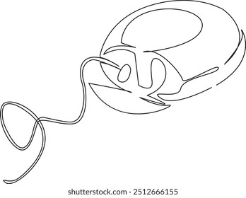 Una sola línea de dibujo continua de arte plano doodle dientes, higiene, cuidado, limpio, hilo dental, dental, Horizontal, boca, hilo dental, azul. Contorno de dibujo de la mano de Imagen aislada sobre un fondo blanco
