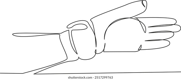 One continuous single drawing line art flat doodle  pain, bandage, hand, arm, medicine, fracture, injury, patient, person, medicals. Isolated image hand draw contour on a white background
