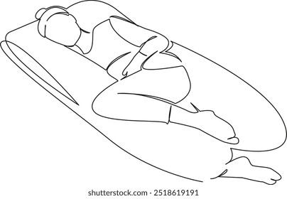 Una sola línea de dibujo continua de arte plano doodle persona, madre, almohada, embarazada, mujer, mujer, dormir, cuidado, embarazo, sueño. Contorno de dibujo de la mano de Imagen aislada sobre un fondo blanco
