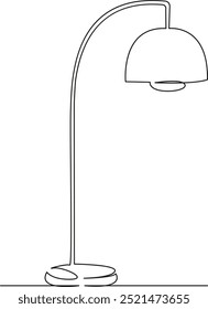 One continuous single drawing line art flat doodle modern, indoor, design, lamp, decoration, metal, floor lamp, elegance, floor, luxury. Isolated image hand draw contour on a white background
