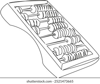 One continuous single drawing line art flat doodle mathematic, education, abacus, finance, business, bead, background, tool, count, obsolete. Isolated image hand draw contour on a white background