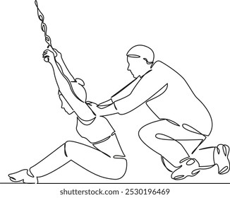 One continuous single drawing line art flat doodle physical therapy, person, woman, physical therapist, patient, recovery, care, osteopath,  exercising. Isolated image hand draw contour on a white bac