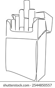 One continuous single drawing line art flat doodle cigarette, pack, smoke, tobacco, box, unhealthy, nicotine. Isolated image hand draw contour on a white background, hand drawn, not AI