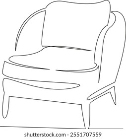 One continuous single drawing line art flat doodle soft chair for relaxation, lounge chair, reading chair. Isolated image hand draw contour on a white background, hand drawn, not AI