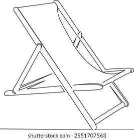 Una sola línea de dibujo continua de arte plana doodle silla chaise longue para la playa, chaise longue para la relajación, siéntese y lea un libro relax. Imagen aislada mano dibuja contorno sobre un fondo blanco, mano 