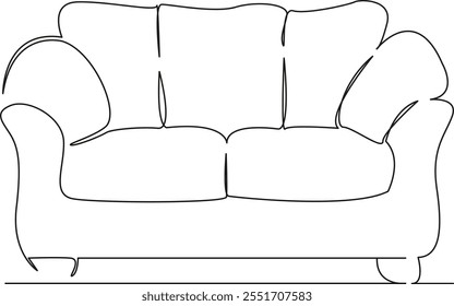 One continuous single drawing line art flat doodle soft sofa sofa in the living room for relaxation, cozy sofa. Isolated image hand draw contour on a white background, hand drawn, not AI