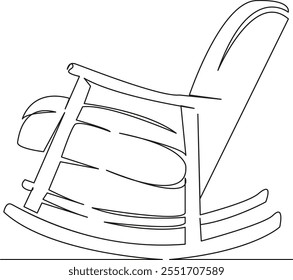 One continuous single drawing line art flat doodle armchair, cozy, furniture, relaxation, rocking chair decor, comfort. Isolated image hand draw contour on a white background, hand drawn, not AI