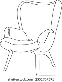 One continuous single drawing line art flat doodle armchair, fittings, comfortable, luxury, elegance, decoration seat. Isolated image hand draw contour on a white background, hand drawn, not AI