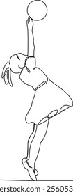 One continuous single drawing line art flat doodle person, reaching, child, fun, childhood, color image, leisure activity, outdoors. Isolated image hand draw contour on a white background, hand drawn