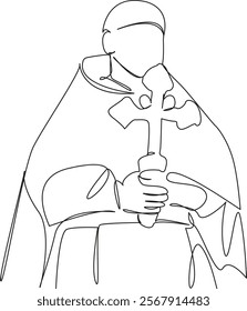 One continuous single drawing line art flat doodle clergyman conducts service, religion, faith, god, church. Isolated image hand draw contour on a white background, hand drawn, not AI