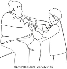 One continuous single drawing line art flat doodle patient, care, health and medicine, blood pressure monitor, fat, measurement,. Isolated image hand draw contour on a white background, hand drawn