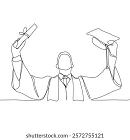 One continuous single drawing line art doodle college, graduation, person, young, student, university, academic. Isolated flat illustration hand draw contour vector illustration.