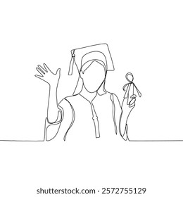 One continuous single drawing line art doodle college, graduation, person, young, student, university, academic. Isolated flat illustration hand draw contour vector illustration.