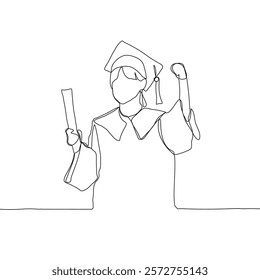 One continuous single drawing line art doodle college, graduation, person, young, student, university, academic. Isolated flat illustration hand draw contour vector illustration.
