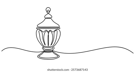 One continuous single drawing line art flat doodle muslim, arabic, lantern, ramadan, lamp, islamic, eid. Isolated image hand draw contour on a white background, hand drawn, not AI, ramadan lamp one. 