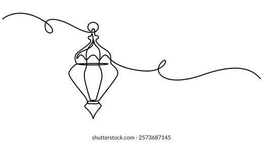 One continuous single drawing line art flat doodle muslim, arabic, lantern, ramadan, lamp, islamic, eid. Isolated image hand draw contour on a white background, hand drawn, not AI, ramadan lamp one. 