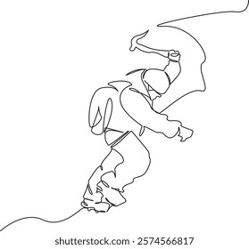 One continuous single drawing line art flat doodle adventure, winter, mountain climbing, challenge, ice axe, snow, sport climber. Isolated image hand draw contour on a white background, hand drawn