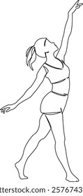 One continuous single drawing line art flat doodle dancing,  girl, lifestyle, dancer, child, female, woman. Isolated image hand draw contour on a white background, hand drawn, not AI