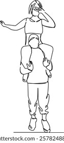 One continuous single drawing line art flat doodle man, girl, shoulder, fun, male, couple, adult, outdoors. Isolated image hand draw contour on a white background, hand drawn, not AI