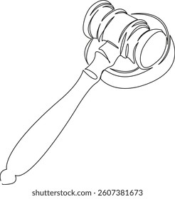 One continuous single drawing line art flat doodle judgement, gavel, law, hammer, authority, punishment, verdict. Isolated image hand draw contour on a white background, hand drawn, not AI