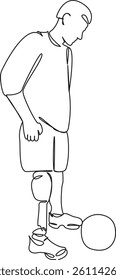 One continuous single drawing line art flat doodle sport, football, leg, man, athlete, game, medicine. Isolated image hand draw contour on a white background, hand drawn, not AI