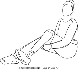 One continuous single drawing line art flat doodle disability, girl, leg, hold, lifestyle, style, female, pro, medicine. Isolated image hand draw contour on a white background, hand drawn, not AI
