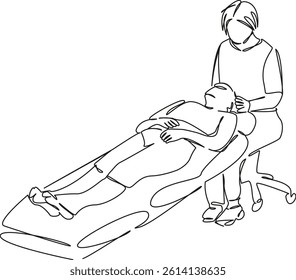 One continuous single drawing line art flat doodle professional, treatment, skin, procedure, massage, beautician. Isolated image hand draw contour on a white background, hand drawn, not AI