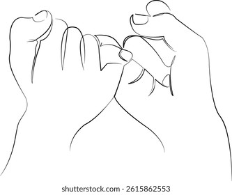 One continuous single drawing line art flat doodle hand, love, together, little, human, finger. Isolated image hand draw contour on a white background, hand drawn, not AI