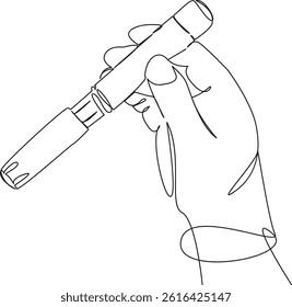 One continuous single drawing line art flat doodle medicine, syringe, diabetes, hand, pen, overweight, weight. Isolated image hand draw contour on a white background, hand drawn, not AI