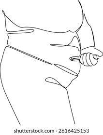 One continuous single drawing line art flat doodle woman, medicine, abdomen, syringe, overweight, diabetes. Isolated image hand draw contour on a white background, hand drawn, not AI