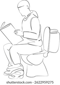 One continuous single drawing line art flat doodle newspaper, reading, man, bathroom, sitting, paper, toilet. Isolated image hand draw contour on a white background, hand drawn, not AI