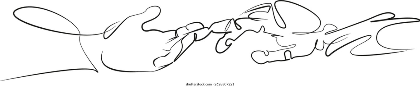 One continuous single drawing line art flat doodle connection, robot, technology, hand, futuristic, artificial intelligence. Isolated image hand draw contour on a white background, hand drawn, not AI