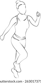 One continuous single drawing line art flat doodle sport, running, woman, female, adult, lifestyle, athlete, jogging. Isolated image hand draw contour on a white background, hand drawn, not AI