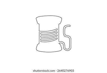 One continuous single drawing line art flat doodle sewing, thread, needle, textile, tool, spool, handicraft, Graphic editable contour. Symbol for atelier and fashion design concept.