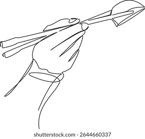 One continuous single drawing line art flat doodle chopstick, sushi, food, hand, japanese, stick, eat, meal, dinner oriental. Isolated image hand draw contour on a white background, hand drawn, not AI